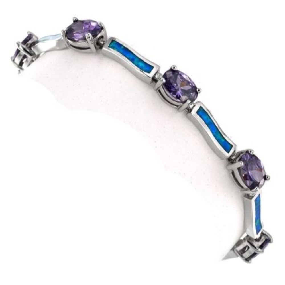 Amethyst & Opal Sterling Silver Tennis Bracelet - Picture 2 of 2